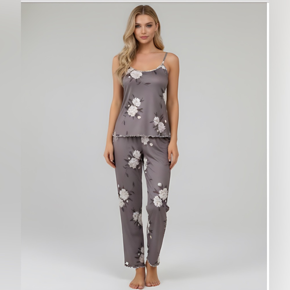 Floral Tank Top Lettuce Trim PJ Set - Picture 3 of 7